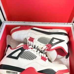 Jordan Air 4 Retro White and Red Sneakers